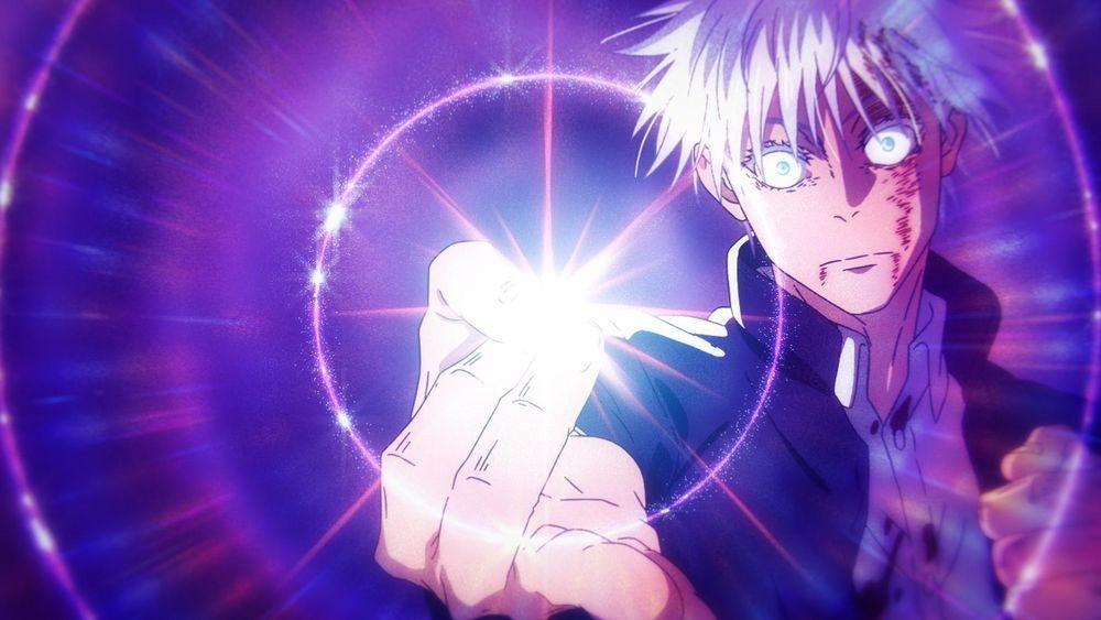 Satoru Gojo Unleashing Unlimited Hollow Purple Against Sukuna in Jujutsu Kaisen