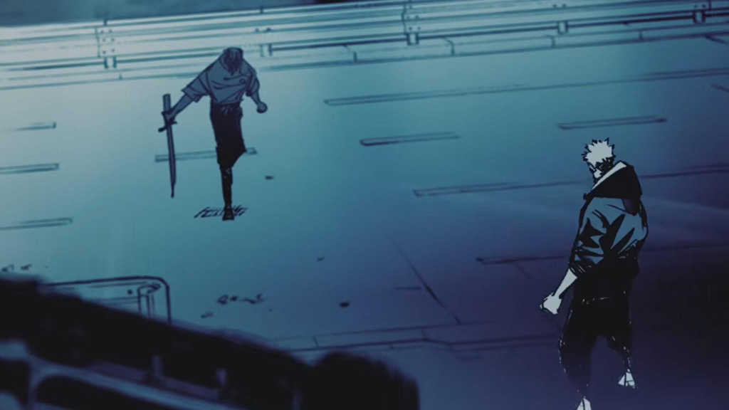 Yuta Okkotsu walking with katana towards Yuji Itadori