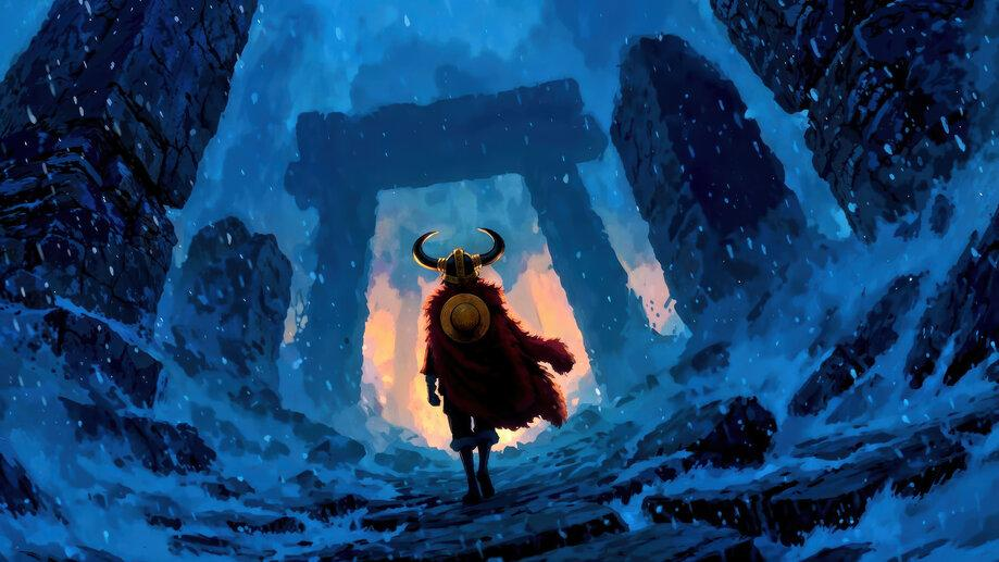 Luffy approaching the ancient giant gates in Elbaph One Piece Chapter 1195